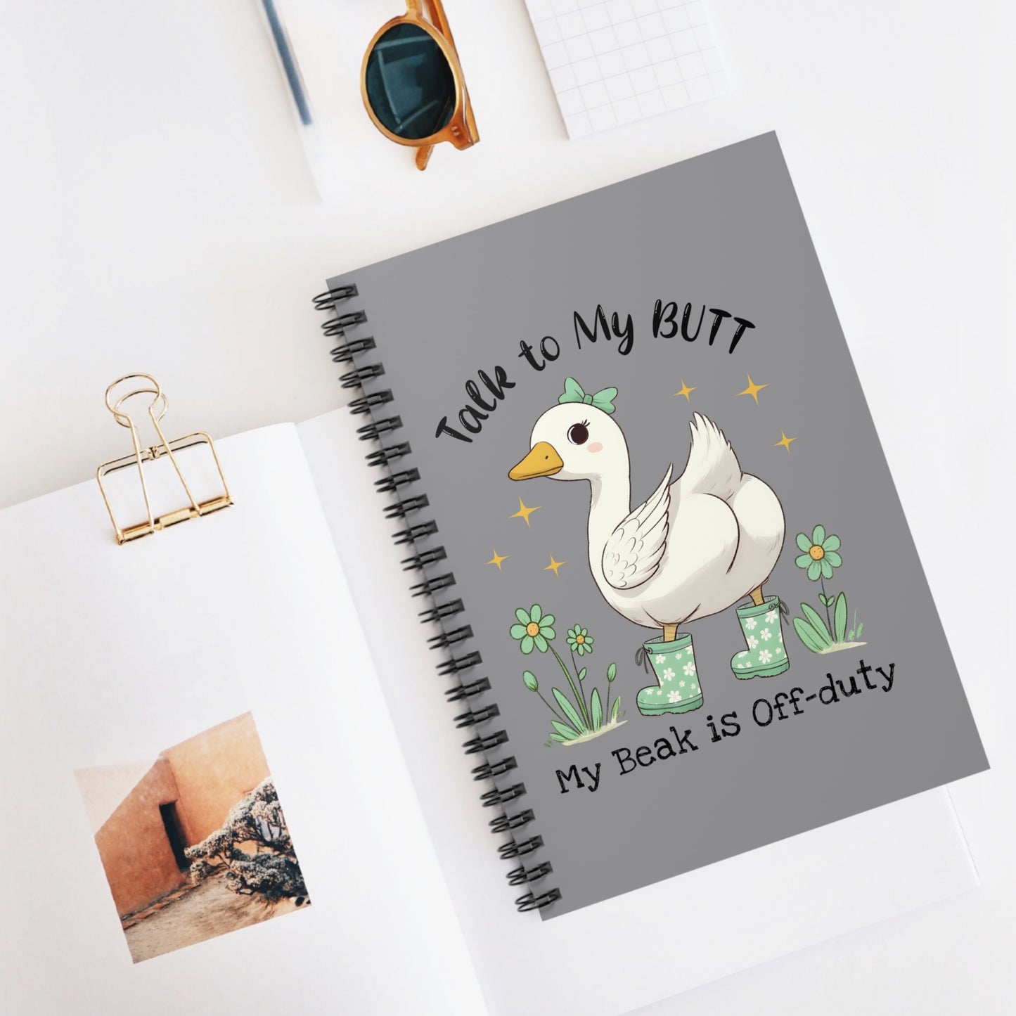 Funny Animal Spiral Notebook - Talk to My Butt, Cute Gift for Geese Lovers, Back to School, Office Supply, Journaling, Notepad