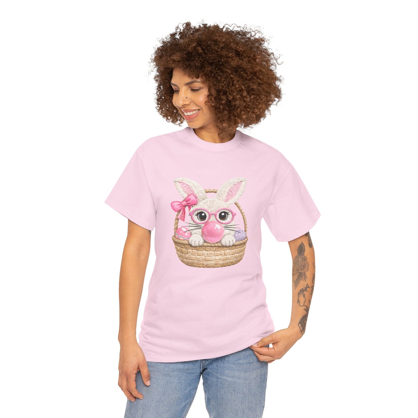 Easter Bunny Basket T-Shirt — Cute Pink Bunny in Wicker Basket Tee