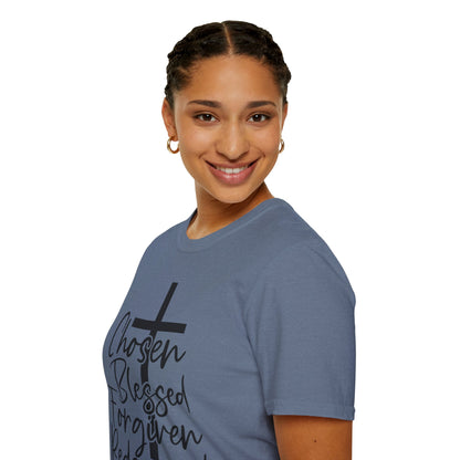 Faith-Inspired Unisex T-Shirt, Chosen Blessed Forgiven Redeemed Tee, Christian Apparel, Inspirational Gifts, Casual Wear, Spiritual Clothing