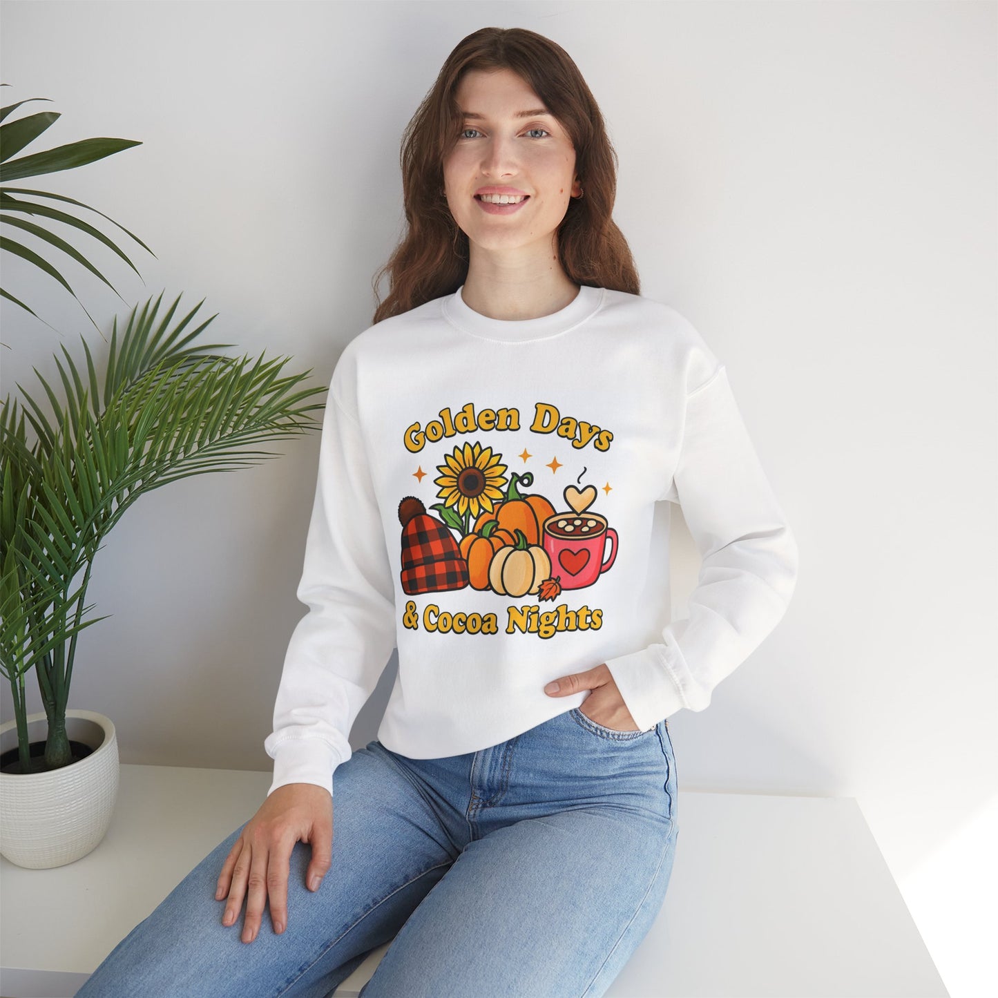 Golden Days & Cocoa Nights Sweatshirt | Fall Fashion, Cozy Wear, Gift for Women, Autumn Apparel, Seasonal Outfit