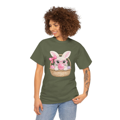 Easter Bunny Basket T-Shirt — Cute Pink Bunny in Wicker Basket Tee