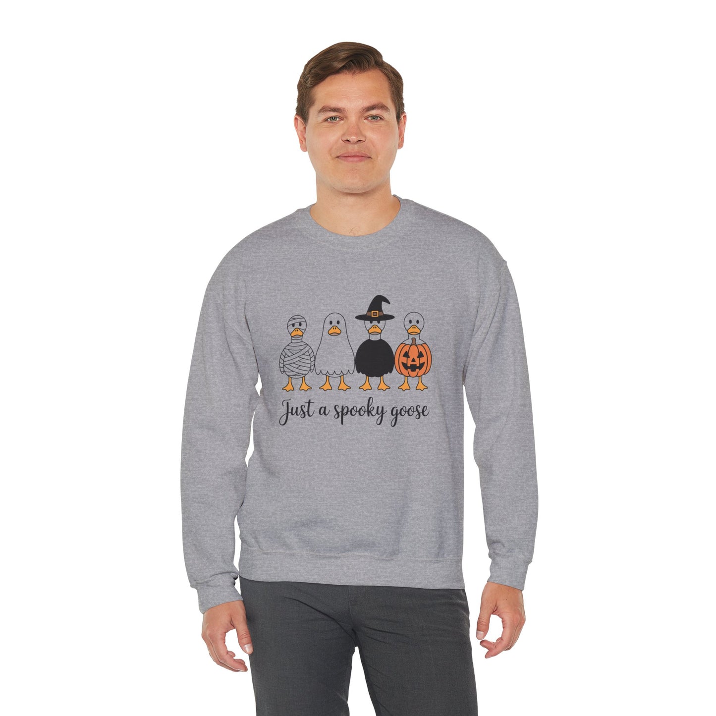 Spooky Goose Crewneck Sweatshirt - Perfect for Halloween, Cozy Casual Wear, Unisex Gift, Funny Holiday Apparel, October Vibes