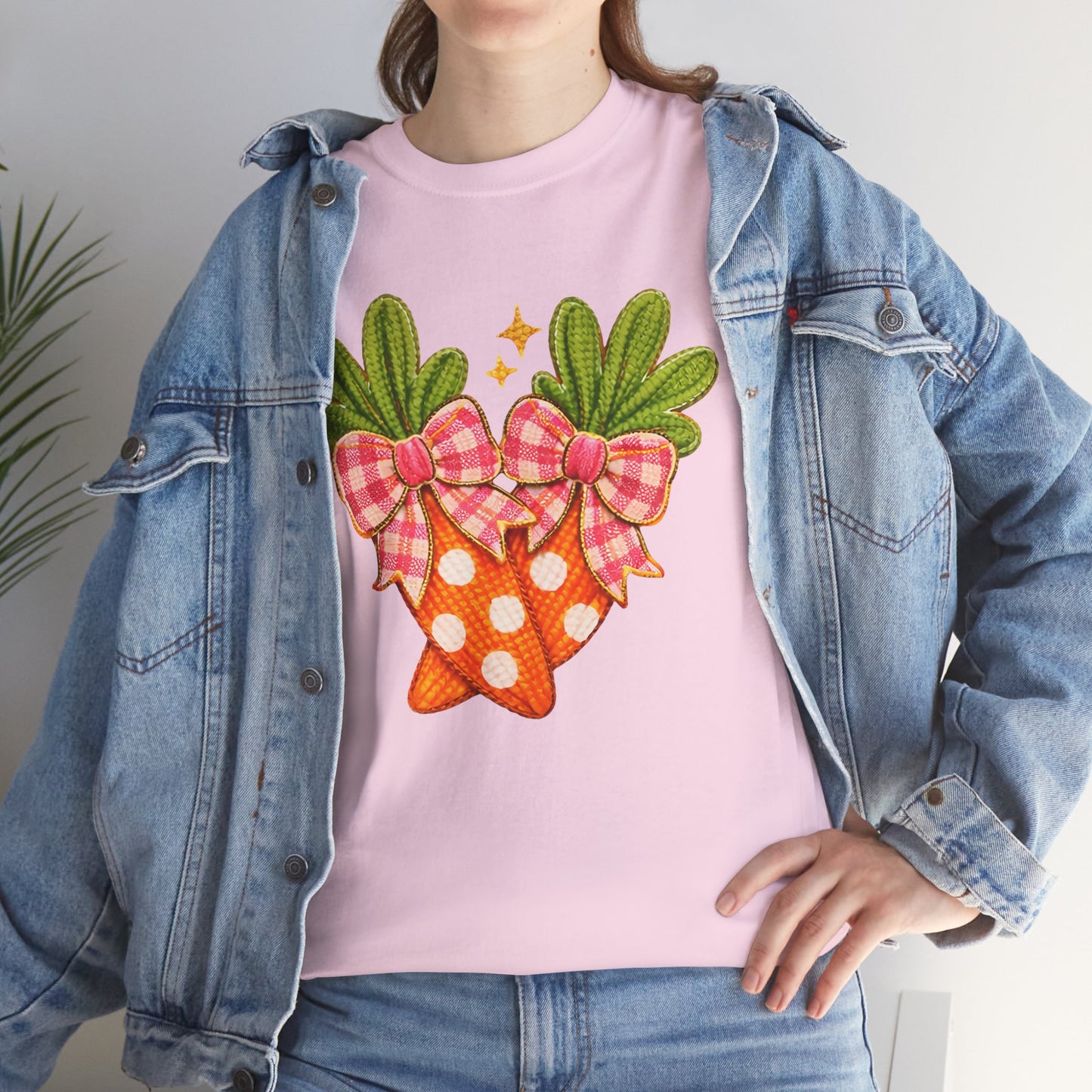 Carrot Trio Graphic Tee — Cute Check Bow Spring Shirt