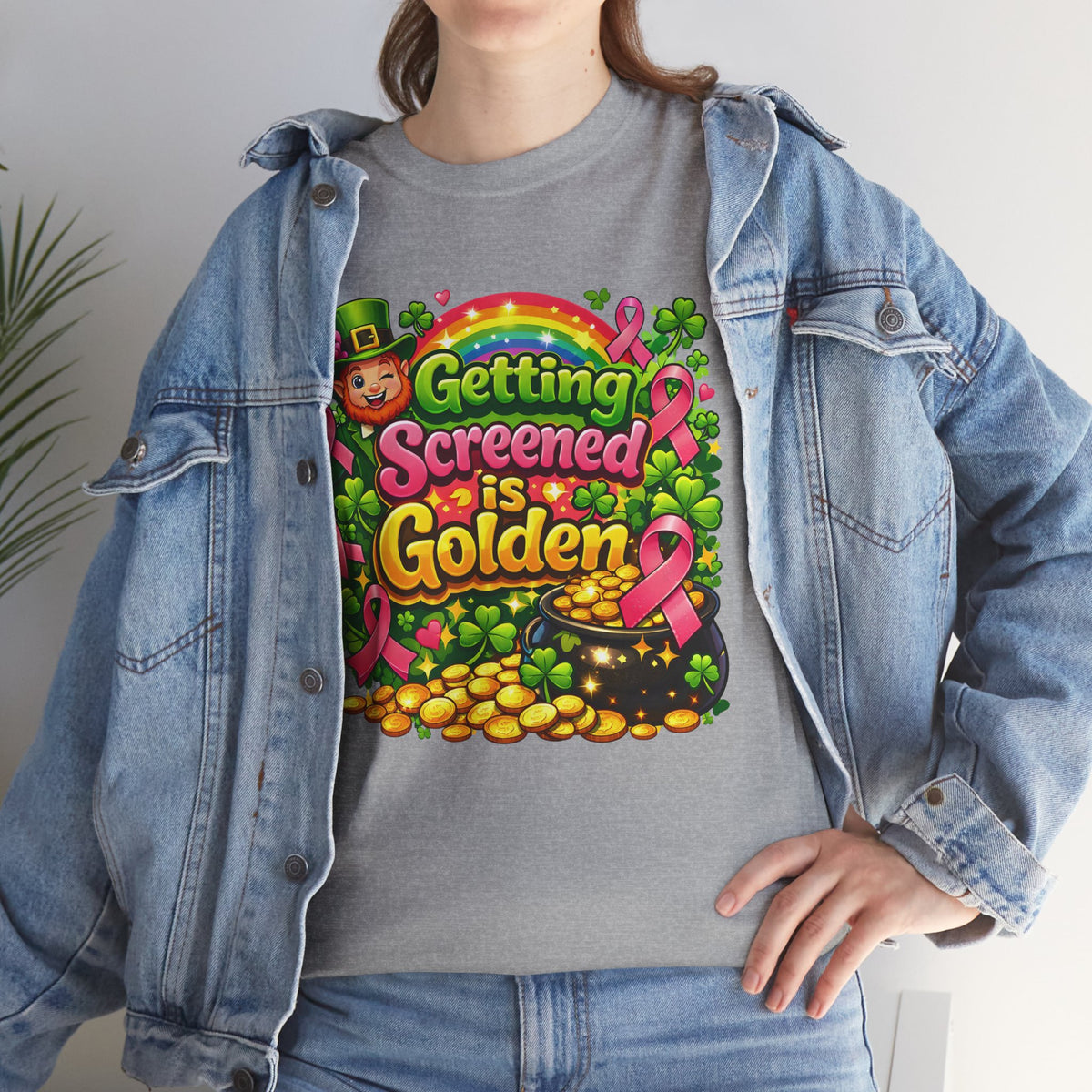 Breast Cancer Awareness Tee — "Getting Screened is Golden" St. Patrick’s Day Design