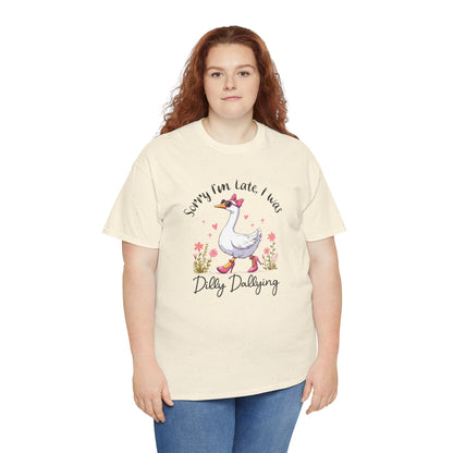 Funny Sorry I'm Late Unisex Heavy Cotton Tee, Cute Animal Tee, Gift for Friends, Casual Wear, Quirky T-shirt, Comfortable Style