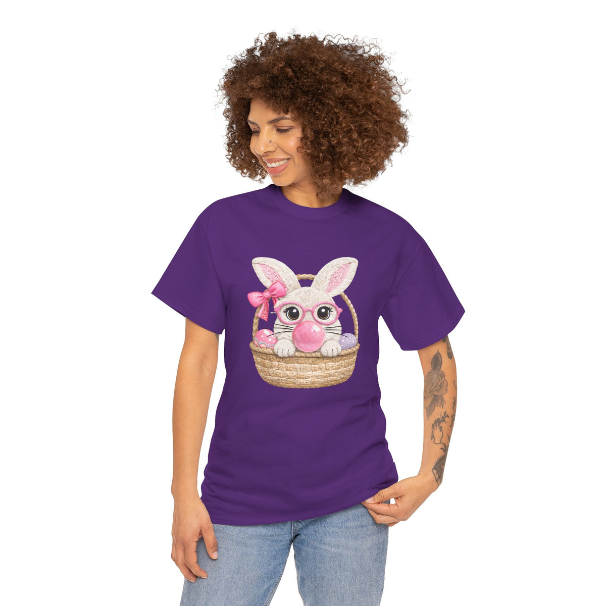 Easter Bunny Basket T-Shirt — Cute Pink Bunny in Wicker Basket Tee