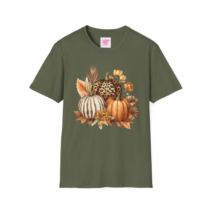 Autumn Pumpkin Tee, Cozy Fall T-Shirt for Women, Unisex Softstyle Shirt, Halloween Outfit, Thanksgiving Apparel, Seasonal Graphic Tee