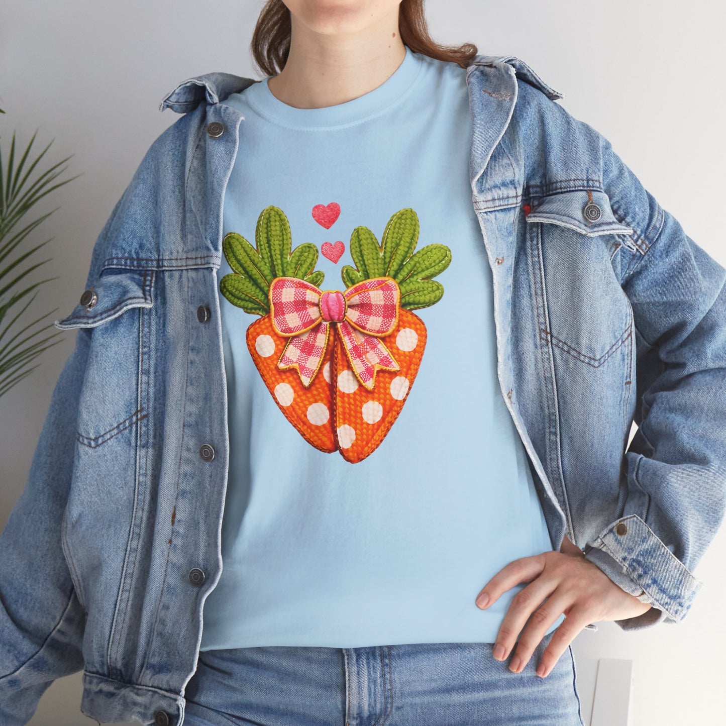 Strawberry Heart Tee — Cute Polka Dot Strawberry with Gingham Bow