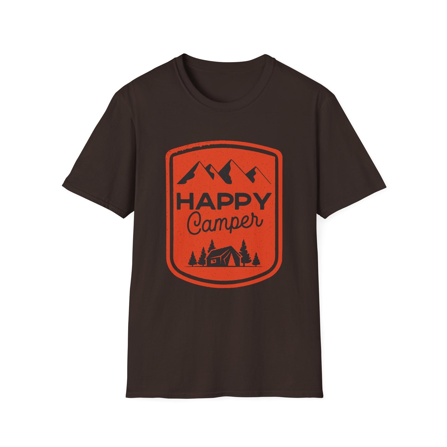 Happy Camper Unisex Softstyle T-Shirt | Outdoor Adventure Tee, Camping Gear, Gift for Camp Lovers, Nature Enthusiast Shirt