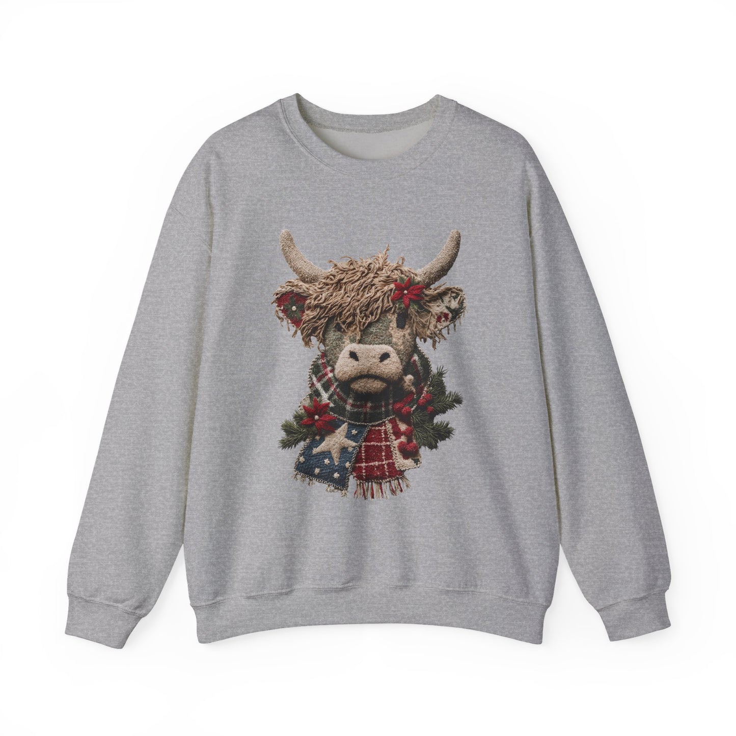 Cozy Holiday Crewneck Sweatshirt with Festive Highland Cow Design