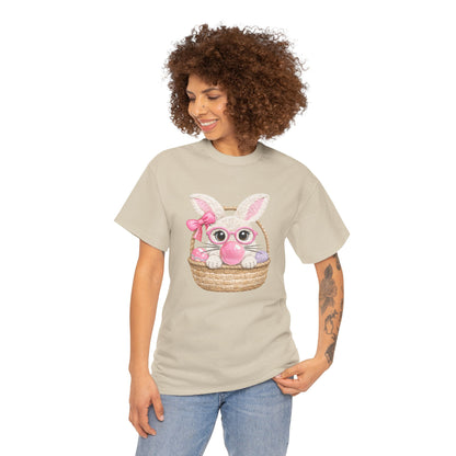Easter Bunny Basket T-Shirt — Cute Pink Bunny in Wicker Basket Tee