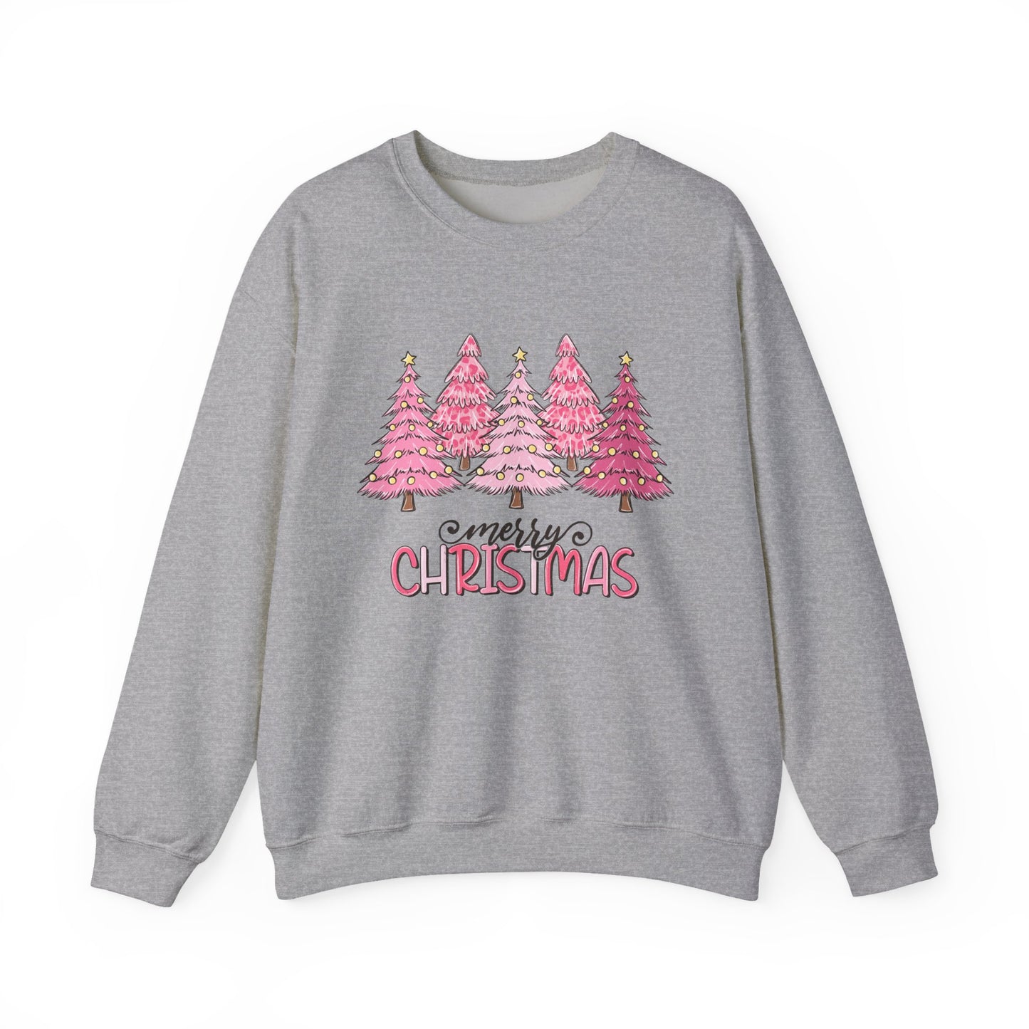 Merry Christmas Pink Trees Crewneck Sweatshirt