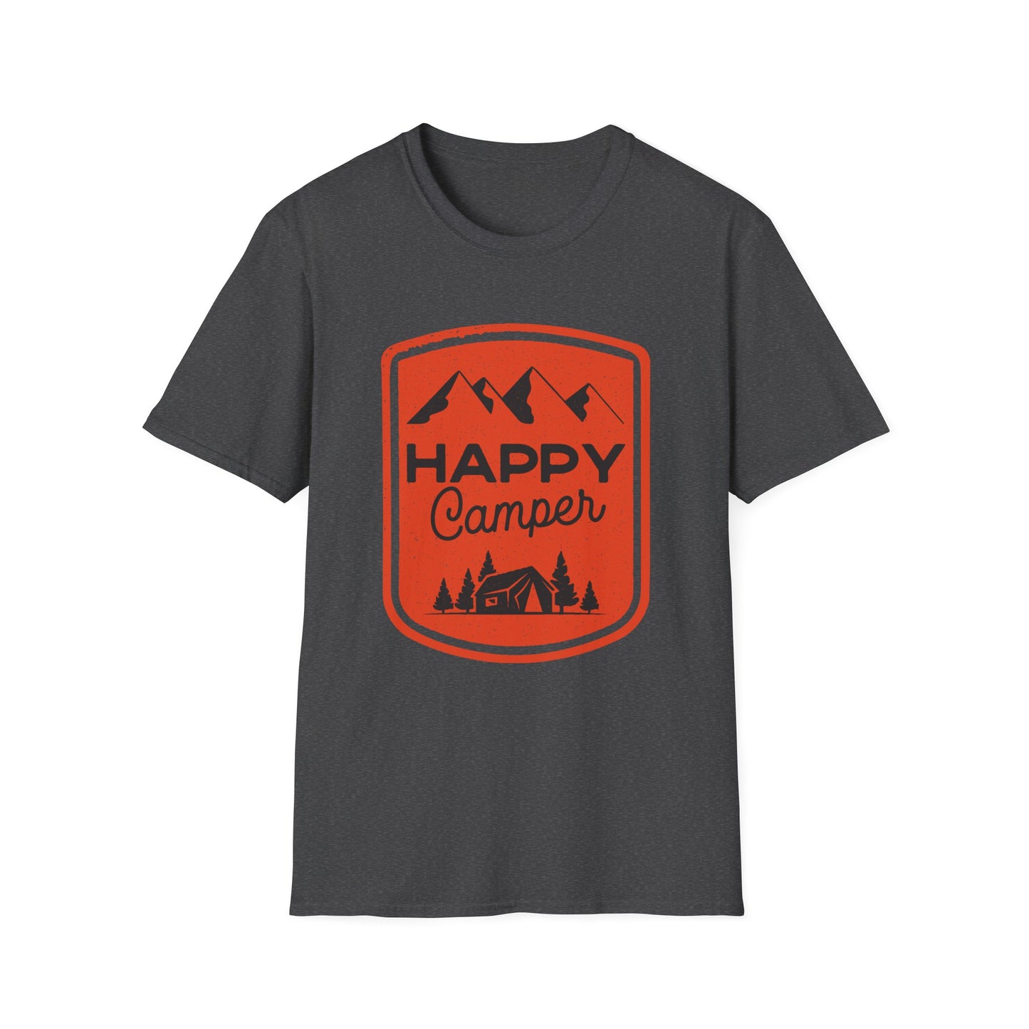 Happy Camper Unisex Softstyle T-Shirt | Outdoor Adventure Tee, Camping Gear, Gift for Camp Lovers, Nature Enthusiast Shirt