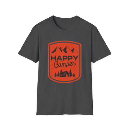 Happy Camper Unisex Softstyle T-Shirt | Outdoor Adventure Tee, Camping Gear, Gift for Camp Lovers, Nature Enthusiast Shirt