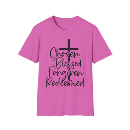 Faith-Inspired Unisex T-Shirt, Chosen Blessed Forgiven Redeemed Tee, Christian Apparel, Inspirational Gifts, Casual Wear, Spiritual Clothing