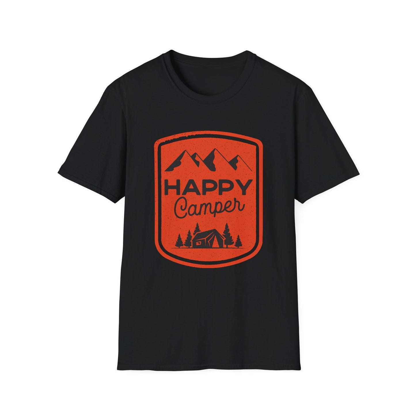 Happy Camper Unisex Softstyle T-Shirt | Outdoor Adventure Tee, Camping Gear, Gift for Camp Lovers, Nature Enthusiast Shirt