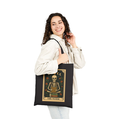 Vintage Nurse Skeleton Cotton Canvas Tote Bag, Eco-Friendly Grocery Bag, Halloween Tote, Nurse Gift, Art Print Shopping Bag
