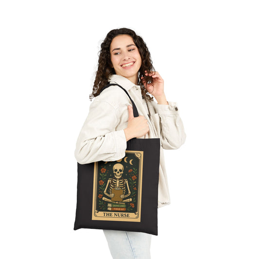 Vintage Nurse Skeleton Cotton Canvas Tote Bag, Eco-Friendly Grocery Bag, Halloween Tote, Nurse Gift, Art Print Shopping Bag