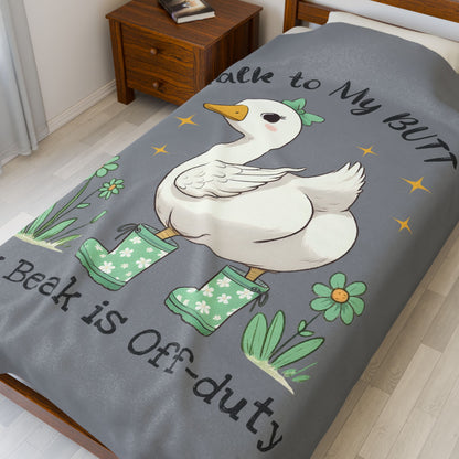 Funny Plush Blanket - Talk to My Butt, My Beak is Off-Duty, Cozy Home Decor, Gift for Duck Lovers, Indoor Use, Warm Throw