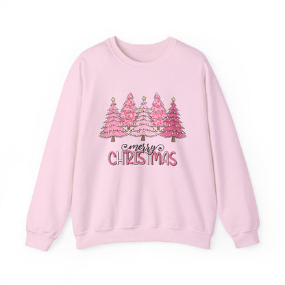 Merry Christmas Pink Trees Crewneck Sweatshirt