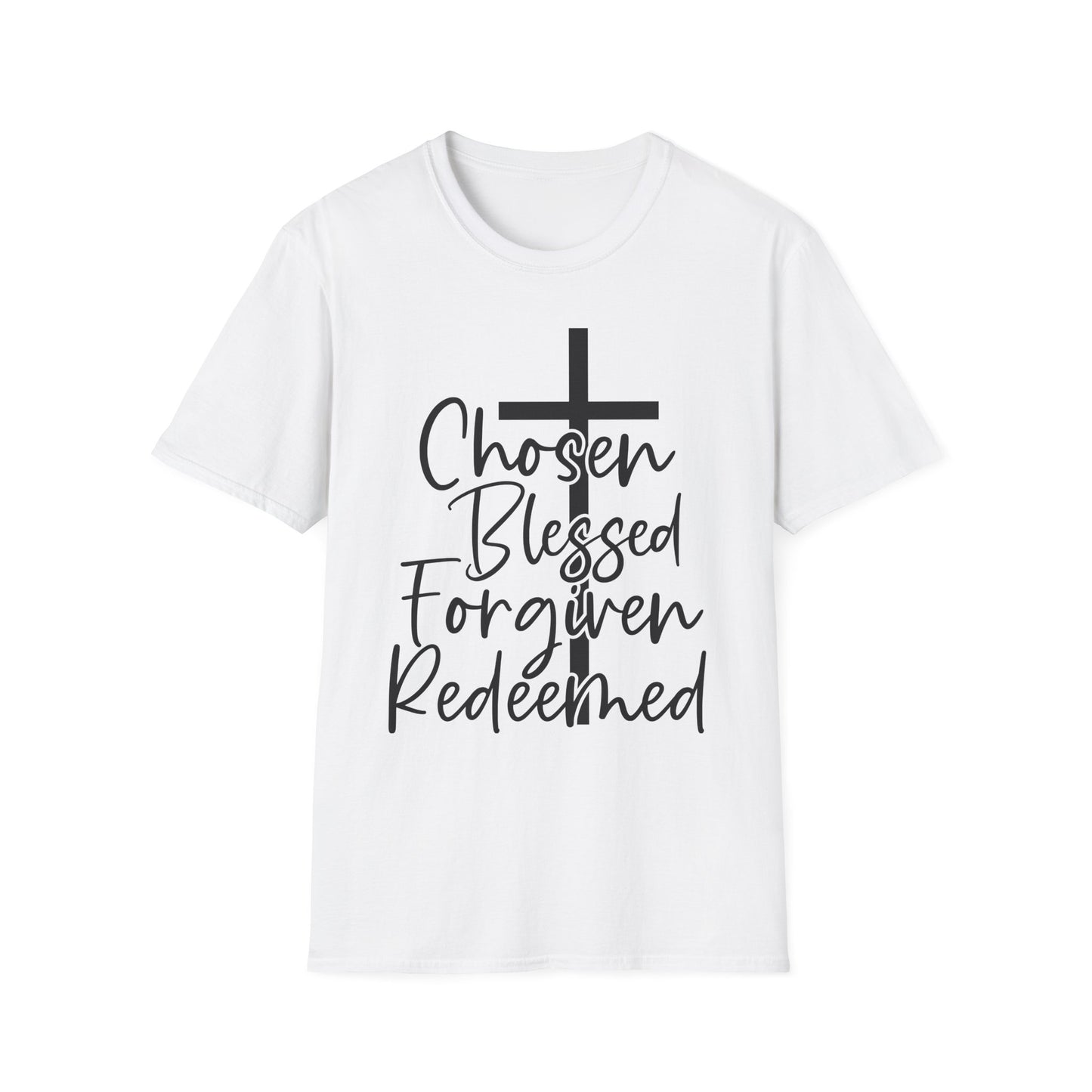 Faith-Inspired Unisex T-Shirt, Chosen Blessed Forgiven Redeemed Tee, Christian Apparel, Inspirational Gifts, Casual Wear, Spiritual Clothing