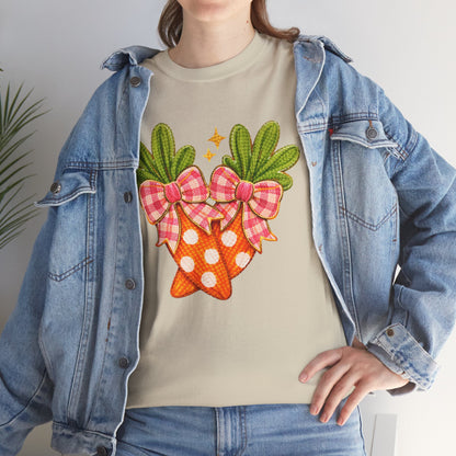 Carrot Trio Graphic Tee — Cute Check Bow Spring Shirt