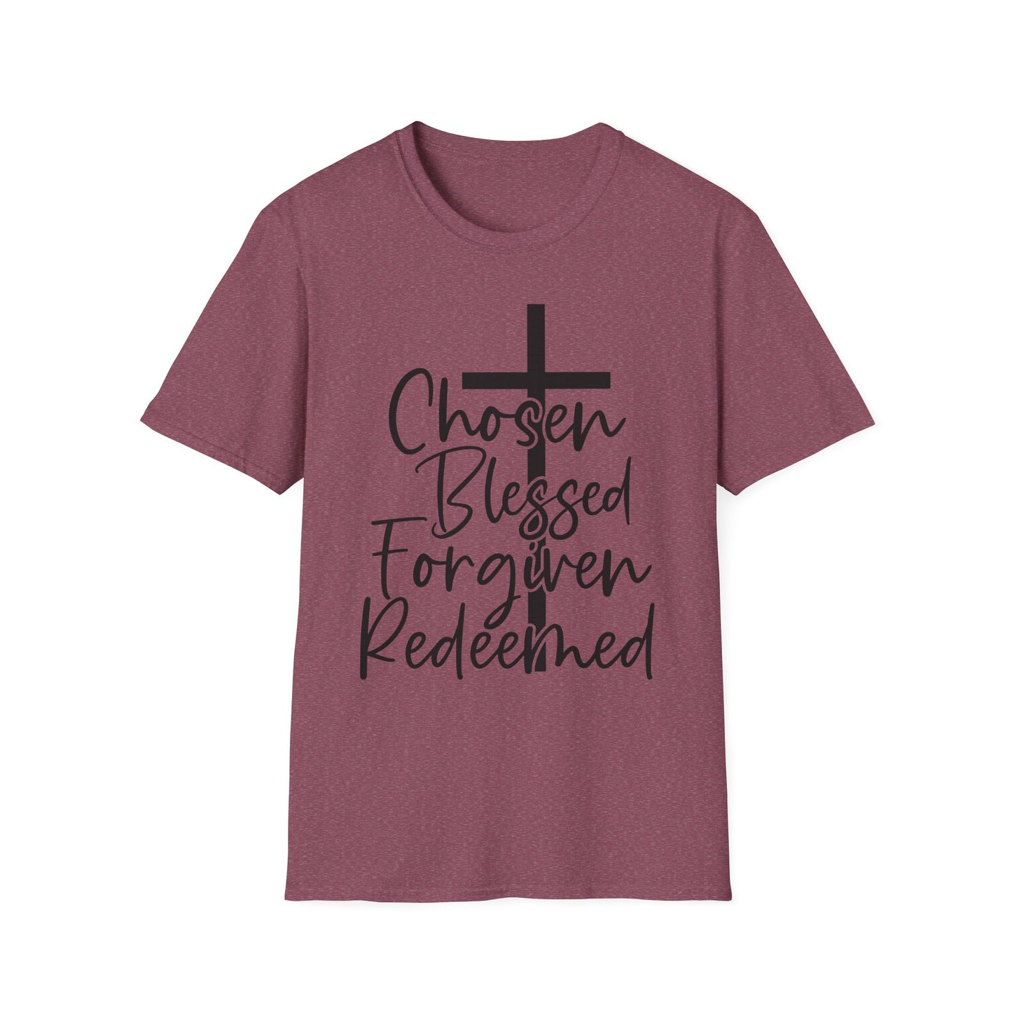 Faith-Inspired Unisex T-Shirt, Chosen Blessed Forgiven Redeemed Tee, Christian Apparel, Inspirational Gifts, Casual Wear, Spiritual Clothing