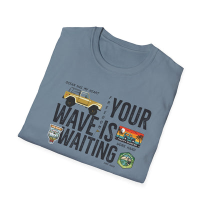 Surf-Inspired Unisex T-Shirt - Your Wave is Waiting, Beachwear, Summer Outfit, Vacation Essentials, Surfing Gift