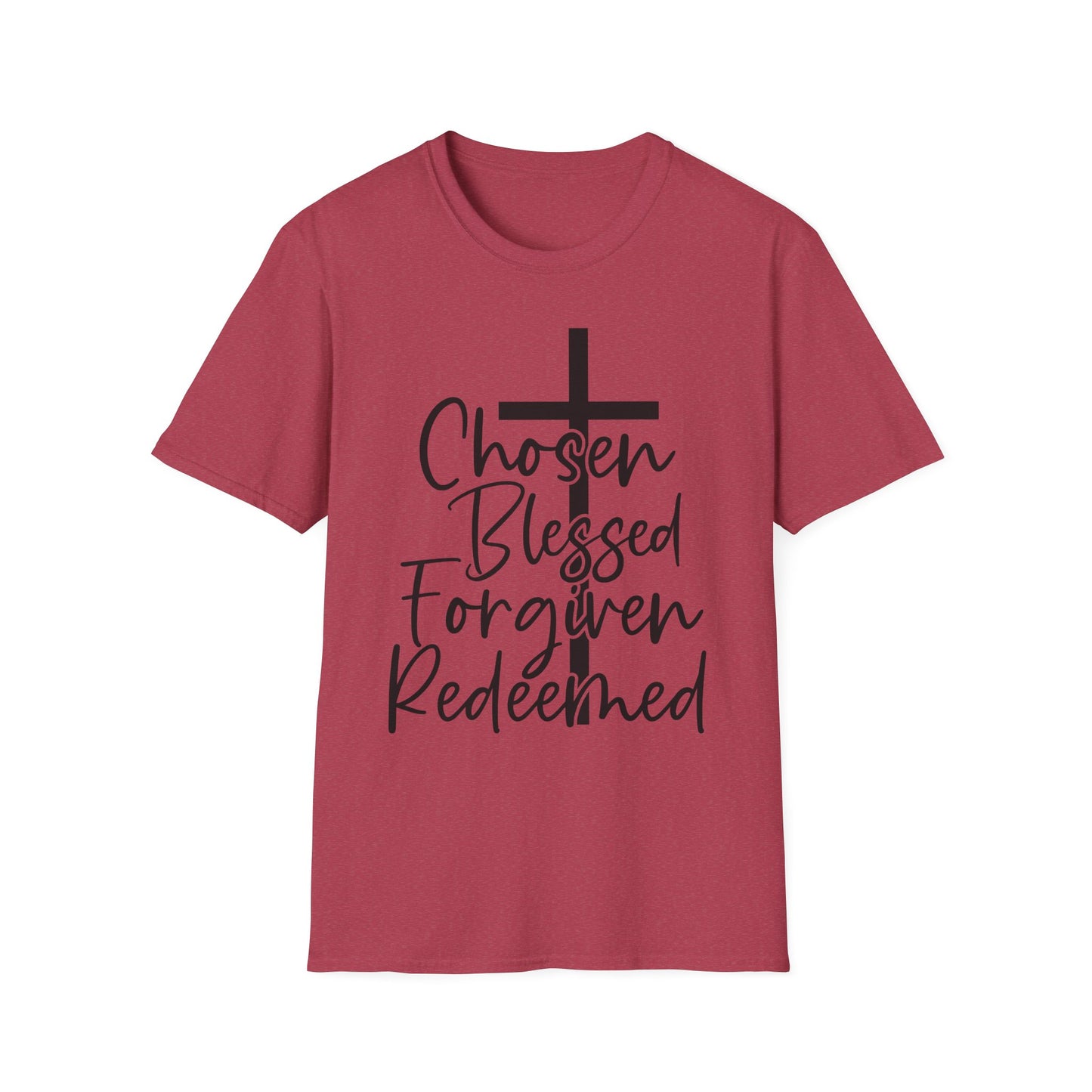Faith-Inspired Unisex T-Shirt, Chosen Blessed Forgiven Redeemed Tee, Christian Apparel, Inspirational Gifts, Casual Wear, Spiritual Clothing