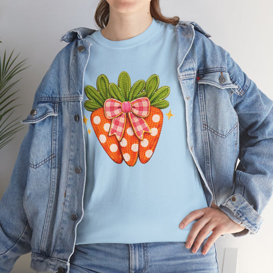 Strawberry Bow Graphic Tee — Cute Polka Dot Strawberry T‑Shirt
