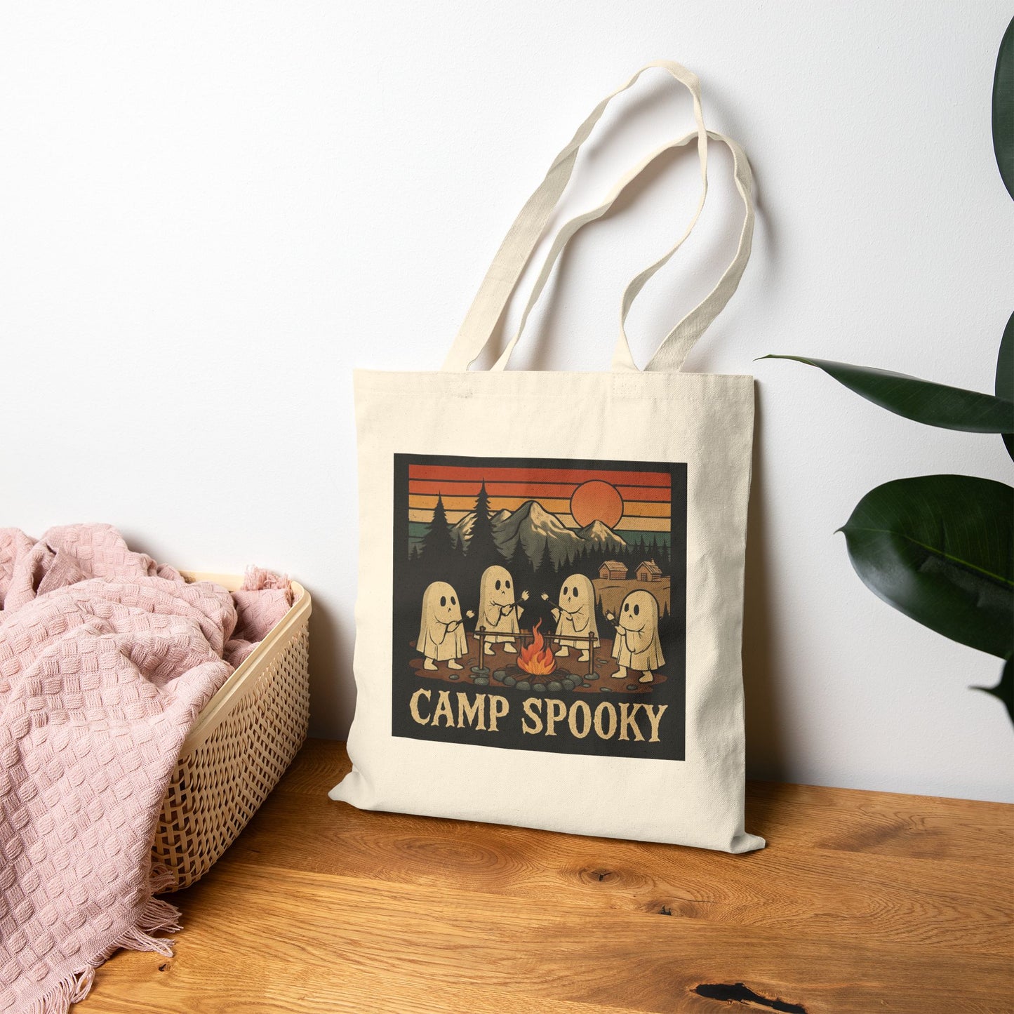 Spooky Camp Tote Bag, Halloween Gift, Eco-Friendly Canvas Bag, Trick or Treat Bag, Camping Accessories