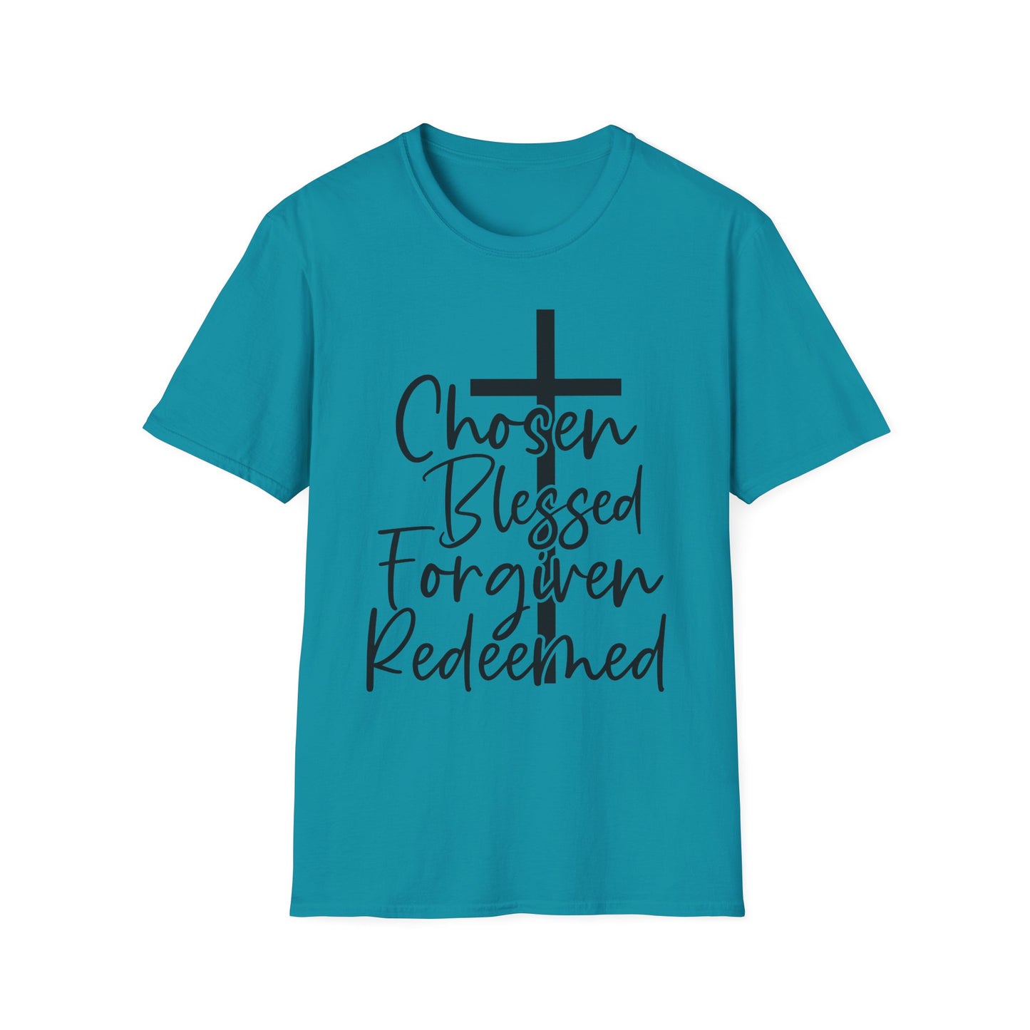 Faith-Inspired Unisex T-Shirt, Chosen Blessed Forgiven Redeemed Tee, Christian Apparel, Inspirational Gifts, Casual Wear, Spiritual Clothing
