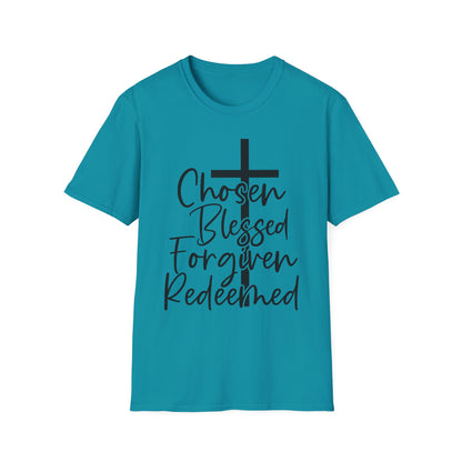 Faith-Inspired Unisex T-Shirt, Chosen Blessed Forgiven Redeemed Tee, Christian Apparel, Inspirational Gifts, Casual Wear, Spiritual Clothing
