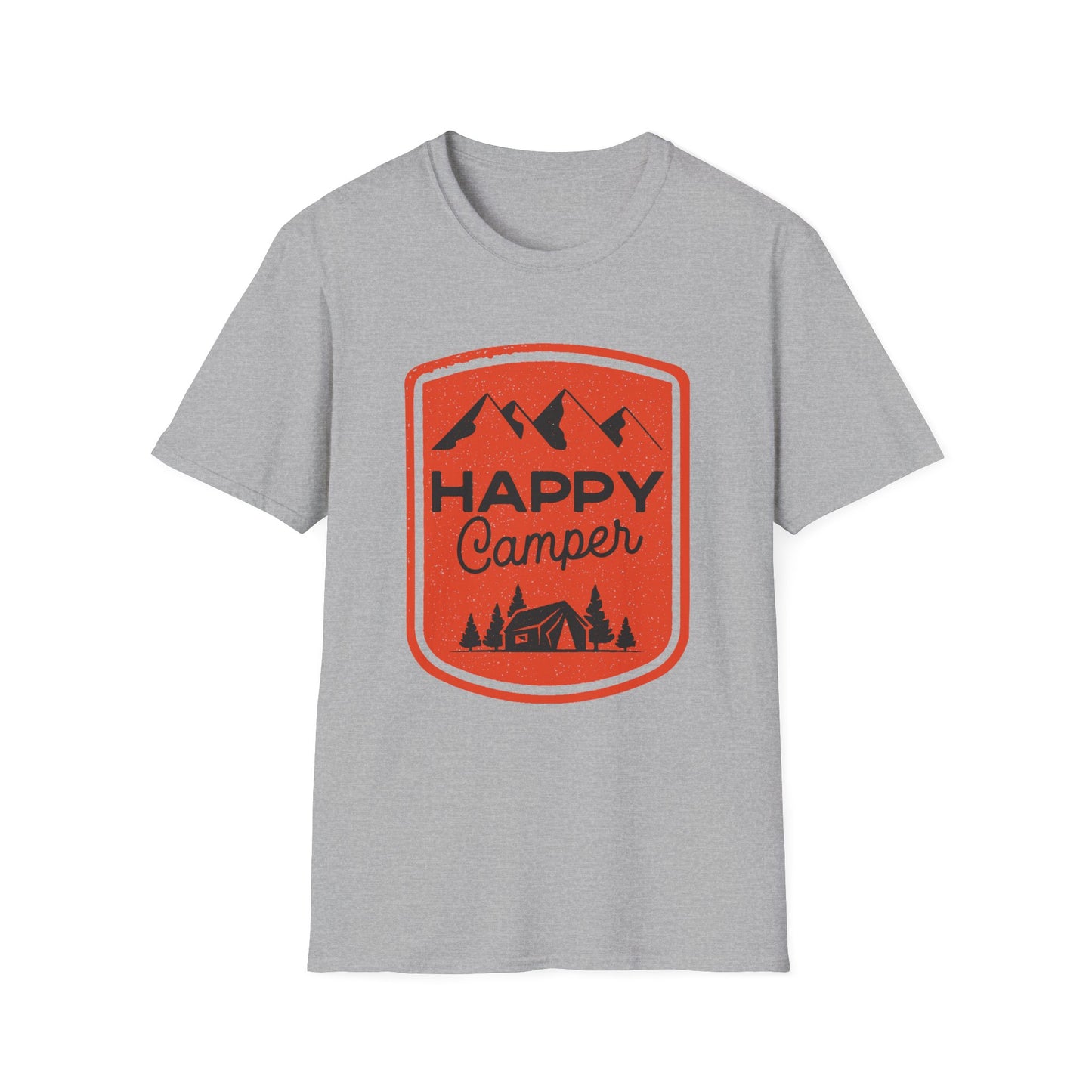 Happy Camper Unisex Softstyle T-Shirt | Outdoor Adventure Tee, Camping Gear, Gift for Camp Lovers, Nature Enthusiast Shirt