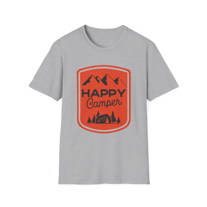 Happy Camper Unisex Softstyle T-Shirt | Outdoor Adventure Tee, Camping Gear, Gift for Camp Lovers, Nature Enthusiast Shirt