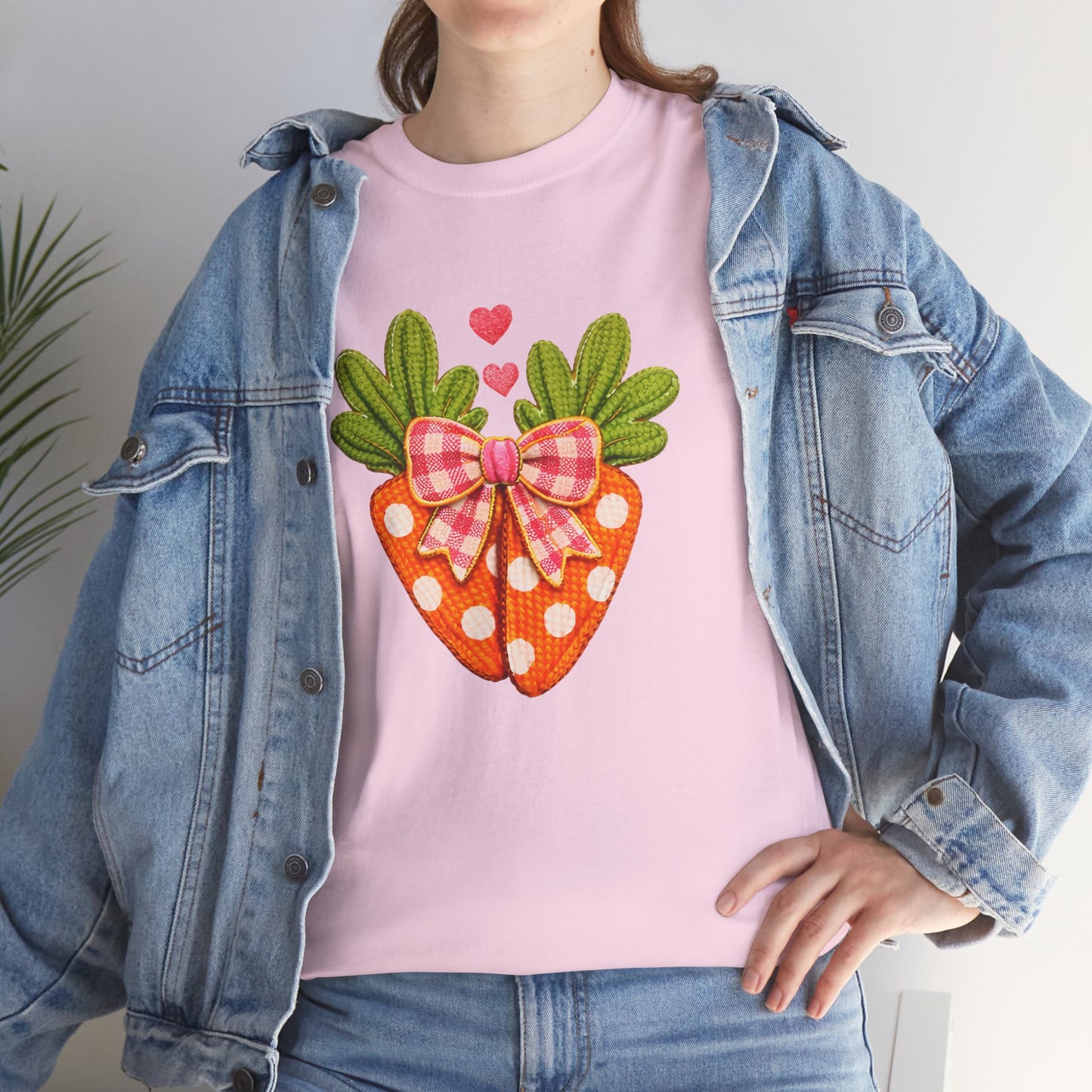 Strawberry Heart Tee — Cute Polka Dot Strawberry with Gingham Bow