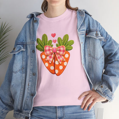 Strawberry Heart Tee — Cute Polka Dot Strawberry with Gingham Bow