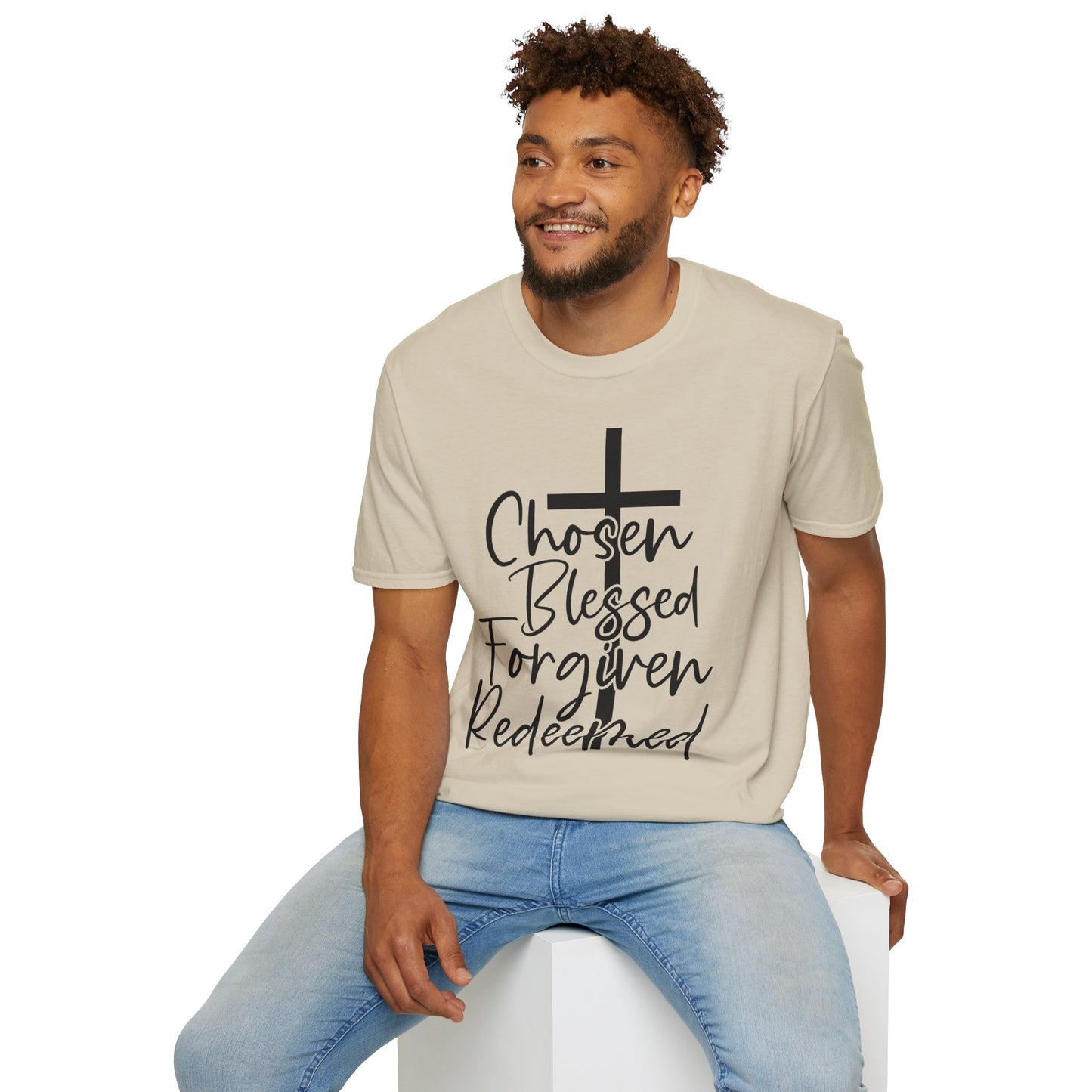Faith-Inspired Unisex T-Shirt, Chosen Blessed Forgiven Redeemed Tee, Christian Apparel, Inspirational Gifts, Casual Wear, Spiritual Clothing