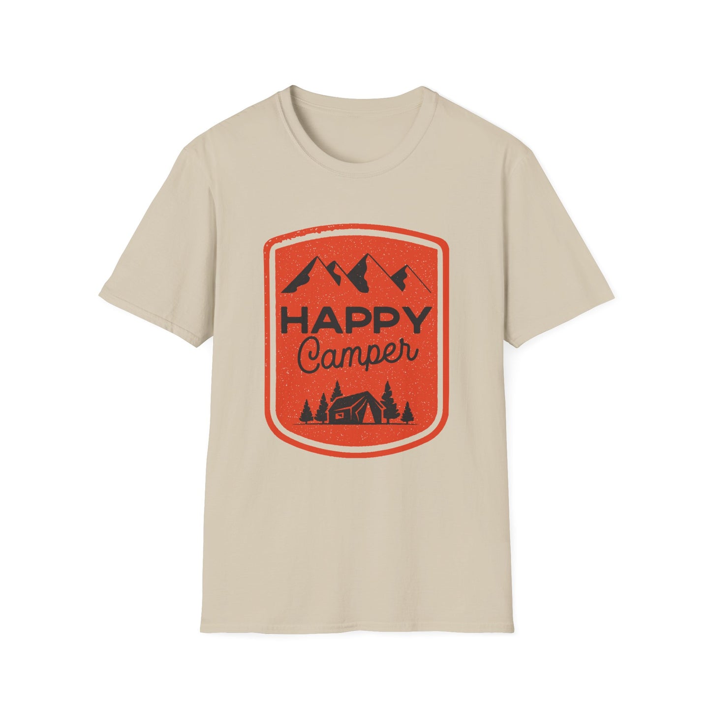 Happy Camper Unisex Softstyle T-Shirt | Outdoor Adventure Tee, Camping Gear, Gift for Camp Lovers, Nature Enthusiast Shirt