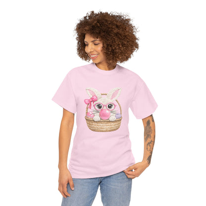 Easter Bunny Basket T-Shirt — Cute Pink Bunny in Wicker Basket Tee