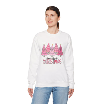 Merry Christmas Pink Trees Crewneck Sweatshirt