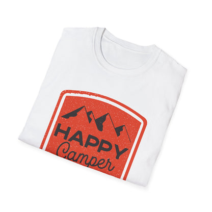 Happy Camper Unisex Softstyle T-Shirt | Outdoor Adventure Tee, Camping Gear, Gift for Camp Lovers, Nature Enthusiast Shirt