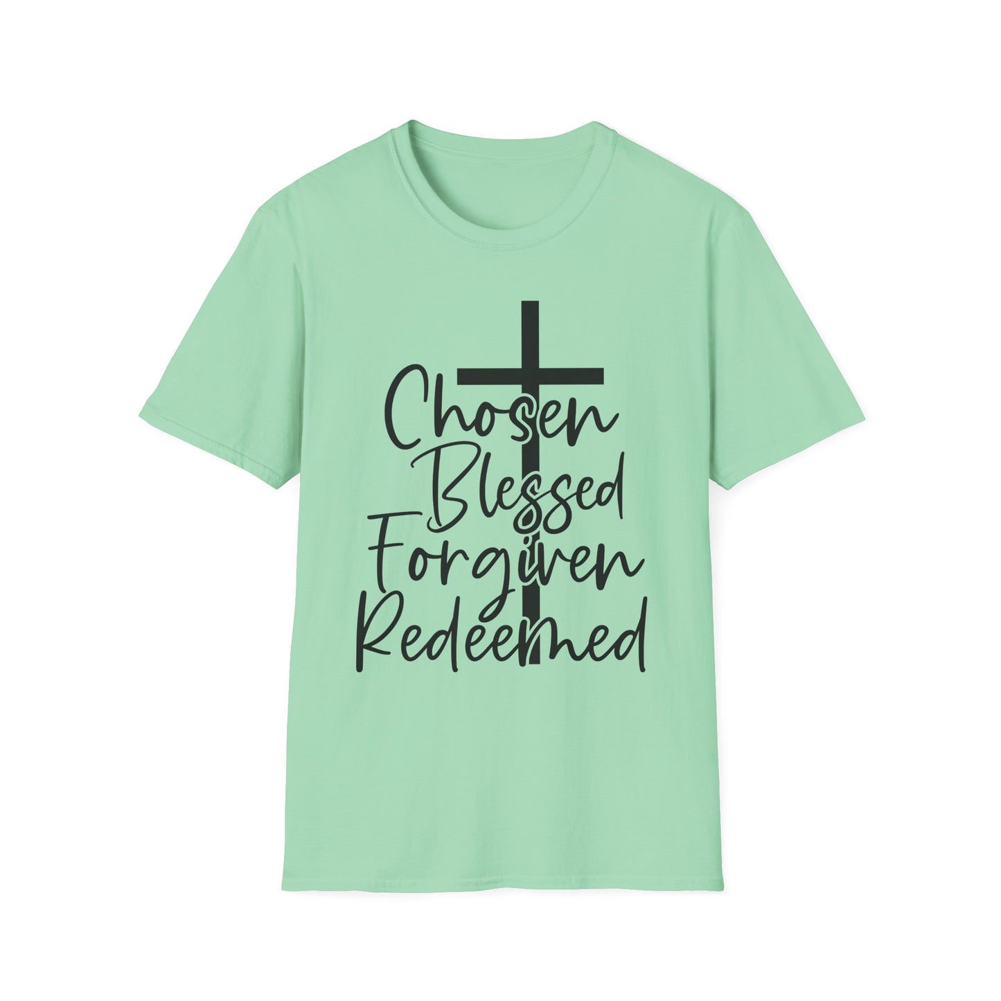 Faith-Inspired Unisex T-Shirt, Chosen Blessed Forgiven Redeemed Tee, Christian Apparel, Inspirational Gifts, Casual Wear, Spiritual Clothing