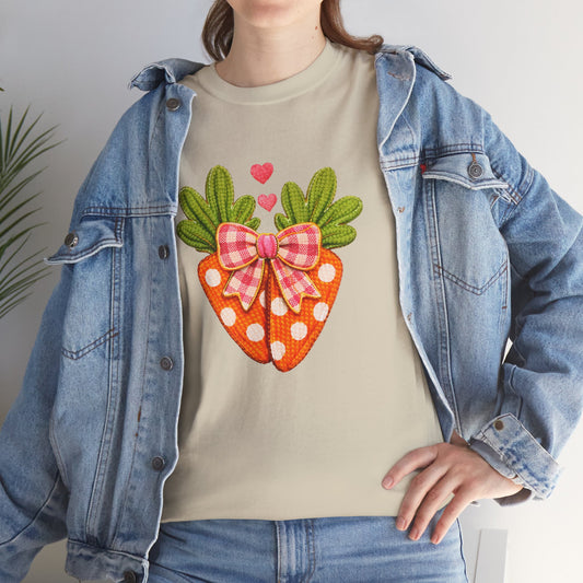 Strawberry Heart Tee — Cute Polka Dot Strawberry with Gingham Bow