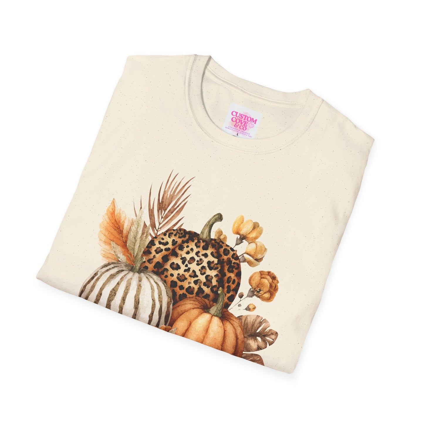 Autumn Pumpkin Tee, Cozy Fall T-Shirt for Women, Unisex Softstyle Shirt, Halloween Outfit, Thanksgiving Apparel, Seasonal Graphic Tee