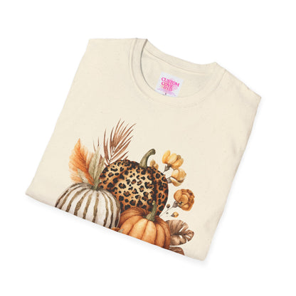 Autumn Pumpkin Tee, Cozy Fall T-Shirt for Women, Unisex Softstyle Shirt, Halloween Outfit, Thanksgiving Apparel, Seasonal Graphic Tee