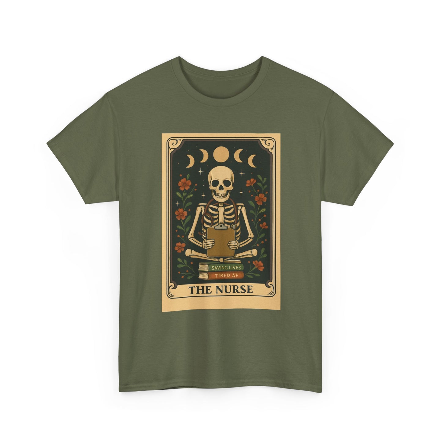 Nurse Skeleton Tee, Gothic Halloween Shirt, Unisex Cotton Tee, Nurse Gift, Spooky Graphic T-Shirt