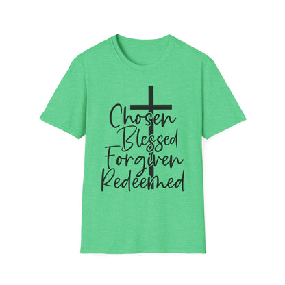 Faith-Inspired Unisex T-Shirt, Chosen Blessed Forgiven Redeemed Tee, Christian Apparel, Inspirational Gifts, Casual Wear, Spiritual Clothing
