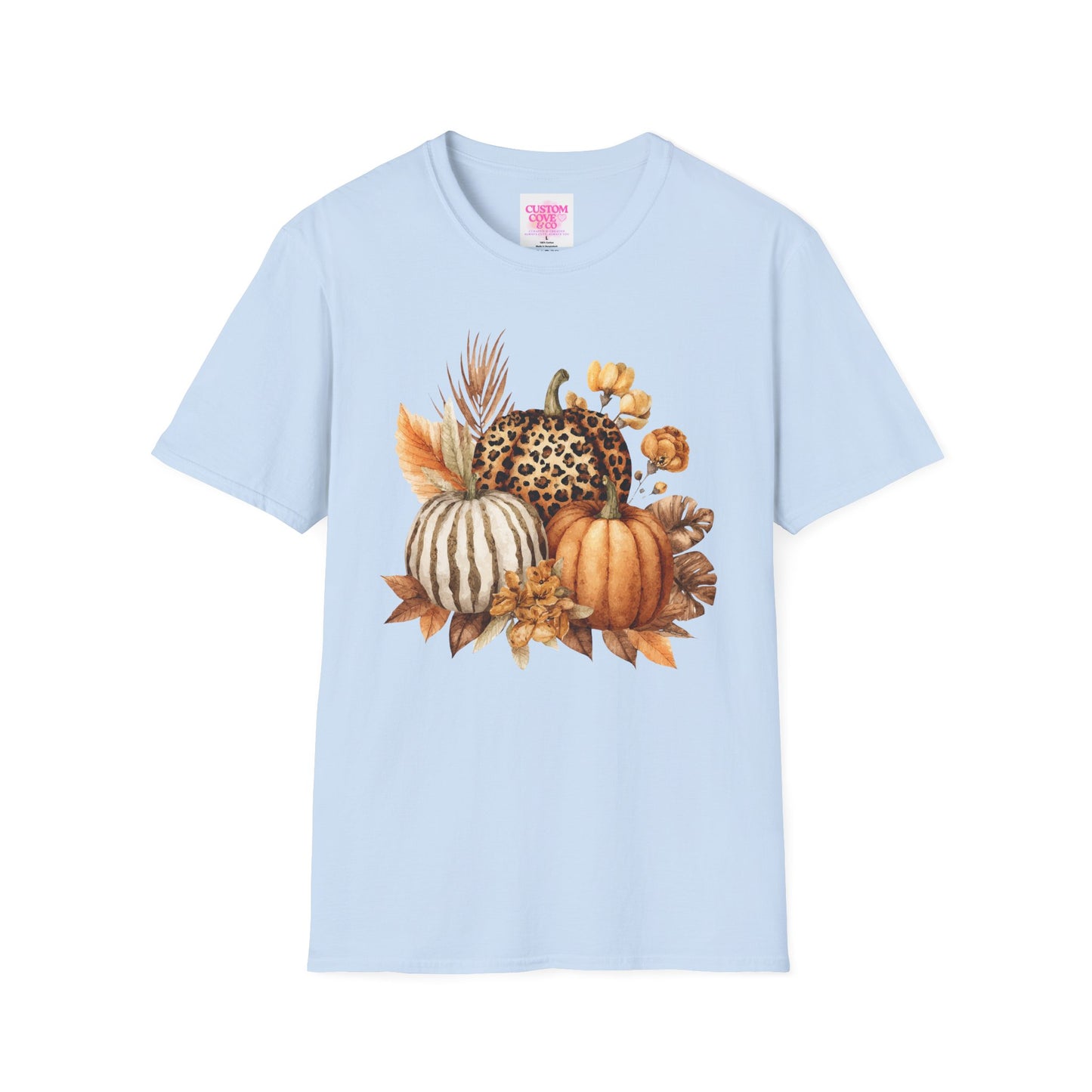 Autumn Pumpkin Tee, Cozy Fall T-Shirt for Women, Unisex Softstyle Shirt, Halloween Outfit, Thanksgiving Apparel, Seasonal Graphic Tee