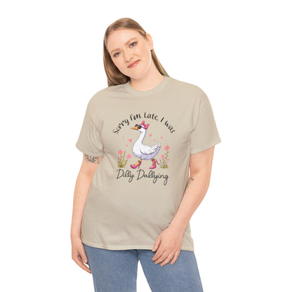 Funny Sorry I'm Late Unisex Heavy Cotton Tee, Cute Animal Tee, Gift for Friends, Casual Wear, Quirky T-shirt, Comfortable Style